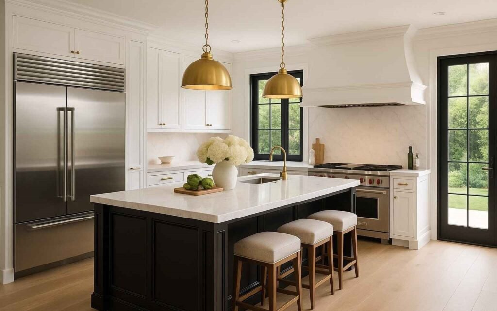Elegant luxury kitchen featuring Sub-Zero refrigerator and Wolf range in a high-end Beverly Hills residence